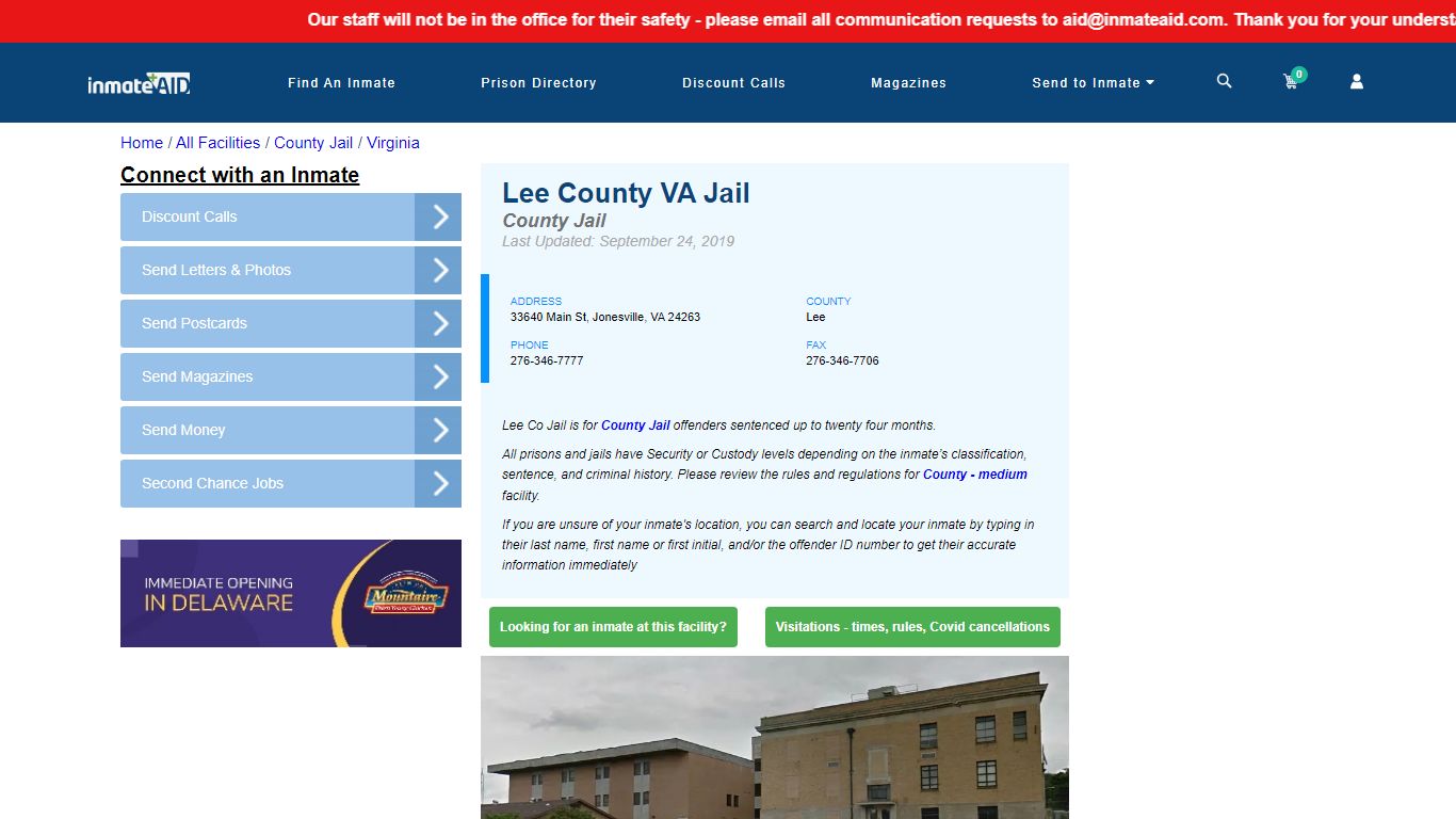 Lee County VA Jail - Inmate Locator - Jonesville, VA